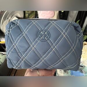 Tory Burch Quilted Blue Cosmetic Bag